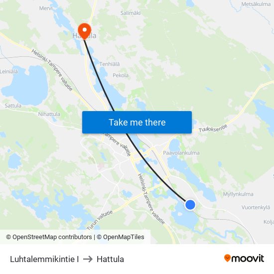 Luhtalemmikintie I to Hattula map