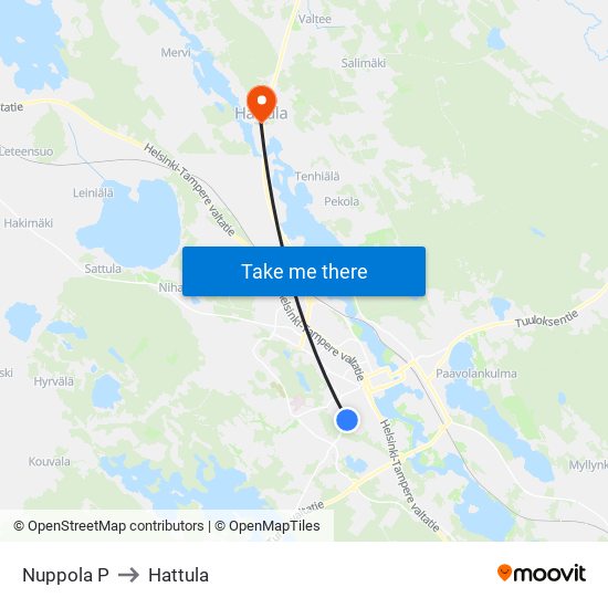 Nuppola P to Hattula map