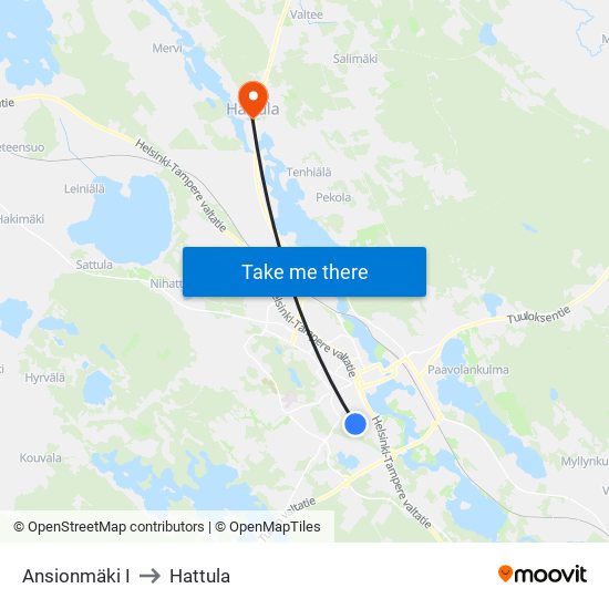 Ansionmäki I to Hattula map