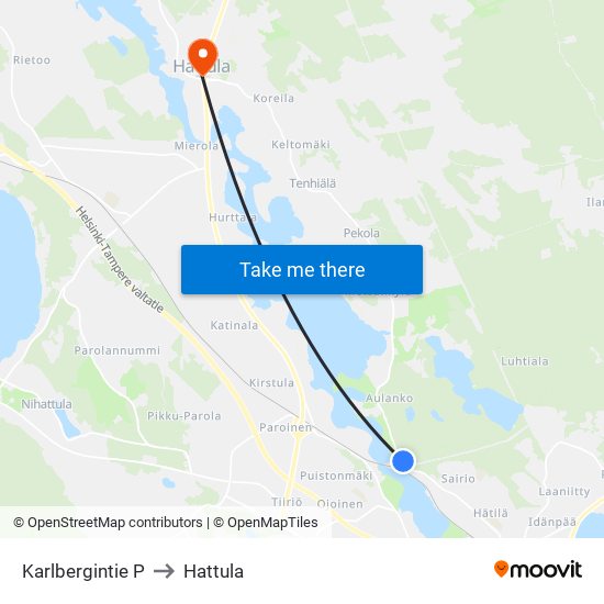 Karlbergintie P to Hattula map