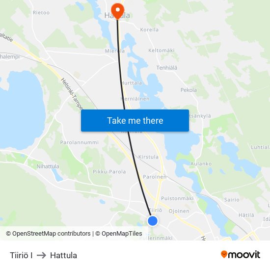 Tiiriö I to Hattula map