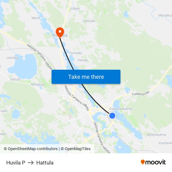 Huvila P to Hattula map