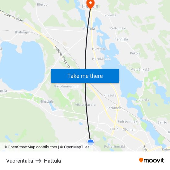 Vuorentaka to Hattula map
