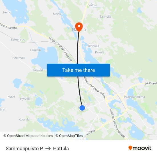 Sammonpuisto P to Hattula map