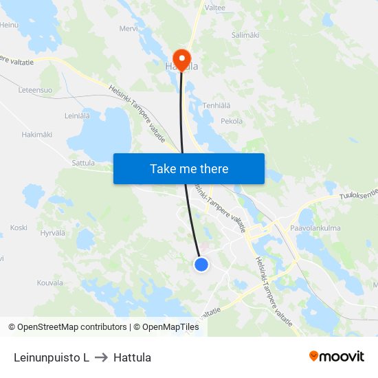 Leinunpuisto L to Hattula map