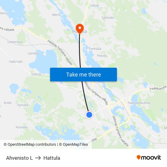 Ahvenisto L to Hattula map