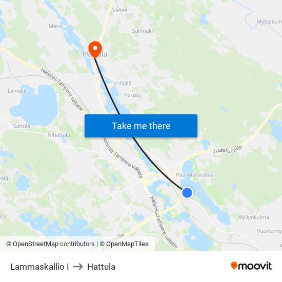 Lammaskallio I to Hattula map