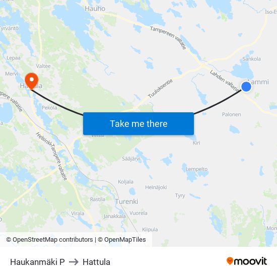 Haukanmäki P to Hattula map