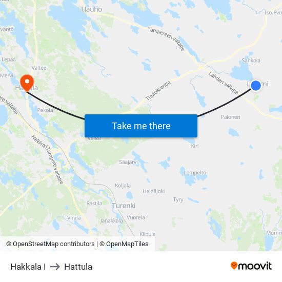 Hakkala I to Hattula map