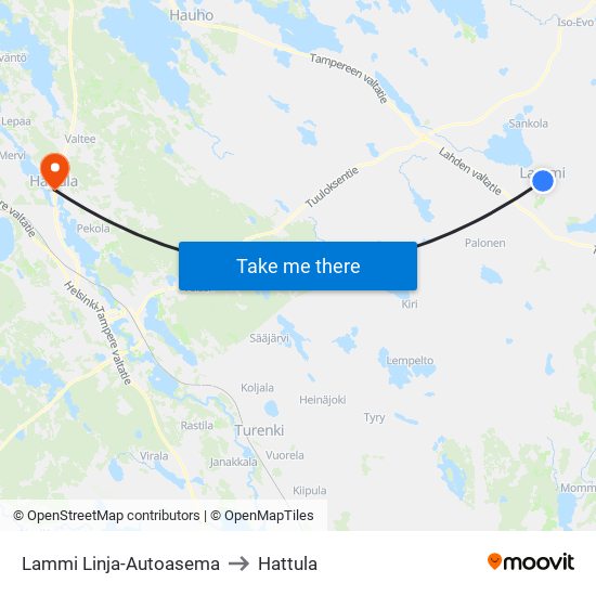 Lammi Linja-Autoasema to Hattula map