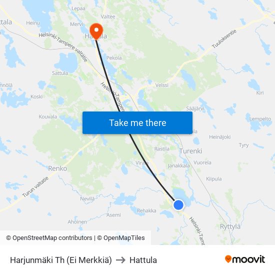 Harjunmäki Th (Ei Merkkiä) to Hattula map