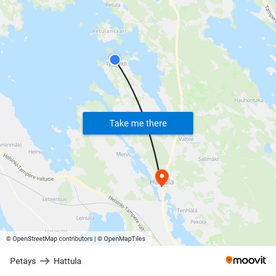 Petäys to Hattula map