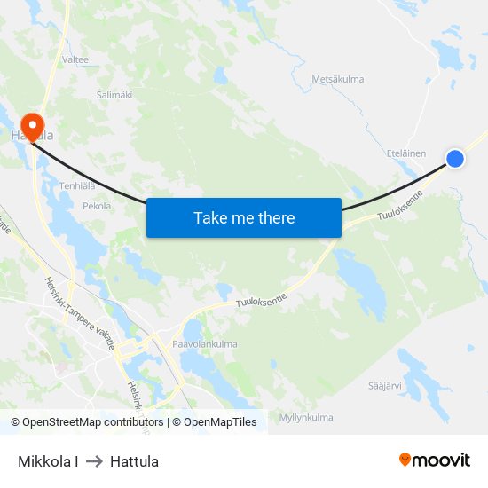 Mikkola I to Hattula map