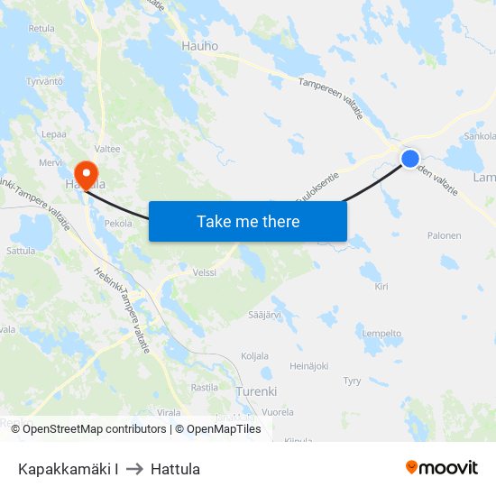 Kapakkamäki I to Hattula map