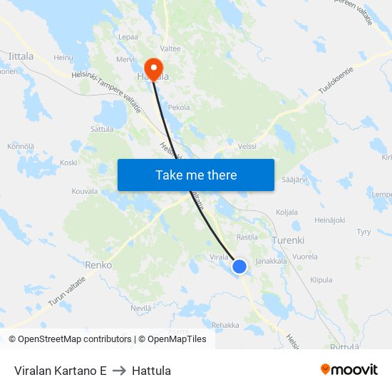 Viralan Kartano E to Hattula map