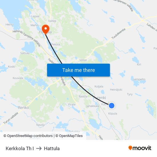 Kerkkola Th I to Hattula map