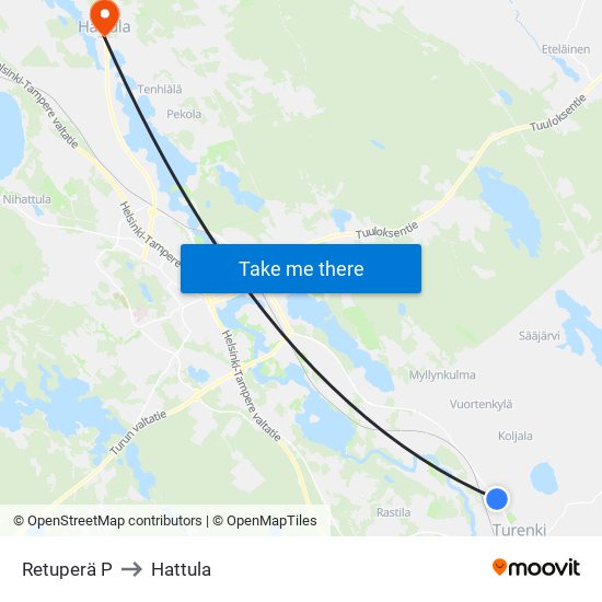 Retuperä P to Hattula map