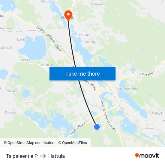 Taipaleentie P to Hattula map