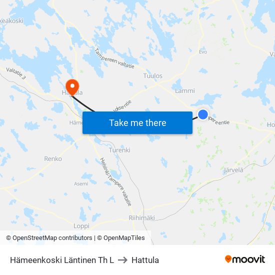 Hämeenkoski Läntinen Th L to Hattula map