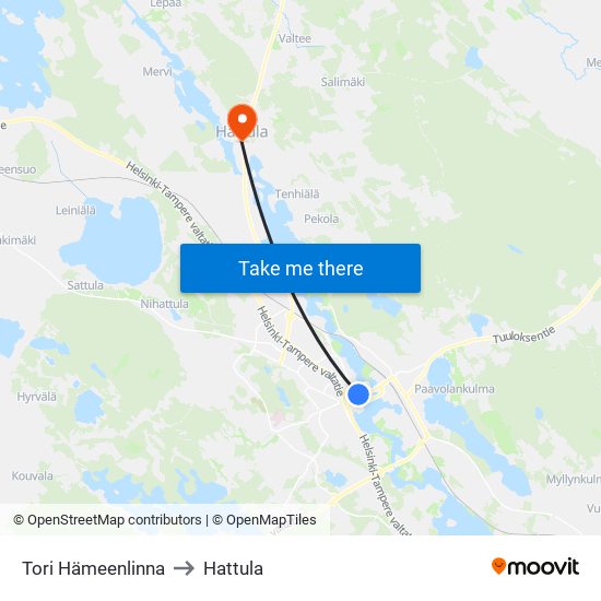 Tori Hämeenlinna to Hattula map