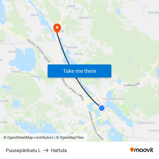 Puusepänkatu L to Hattula map