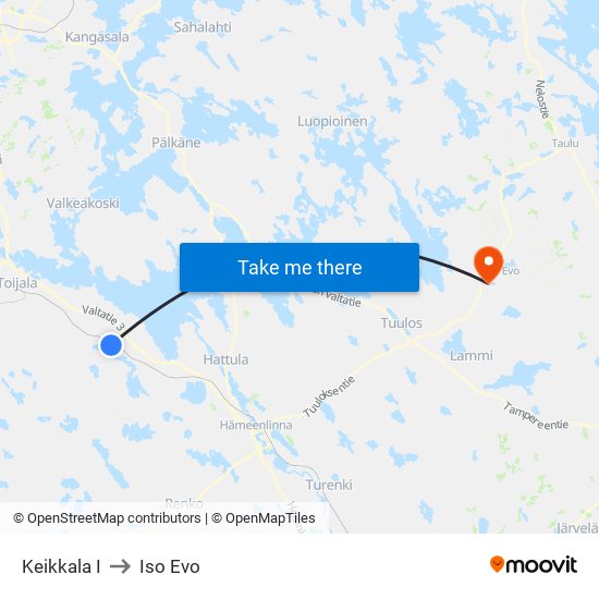 Keikkala I to Iso Evo map