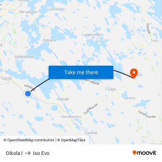 Oikola I to Iso Evo map