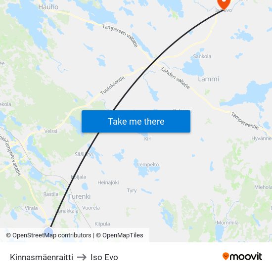 Kinnasmäenraitti to Iso Evo map