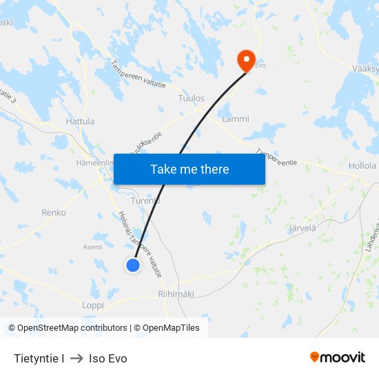 Tietyntie I to Iso Evo map