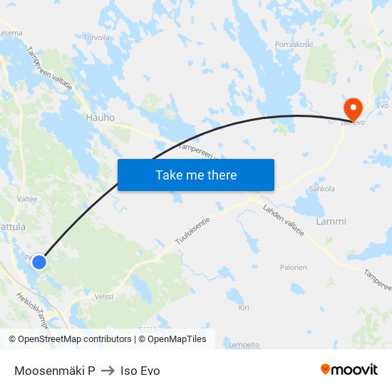 Moosenmäki P to Iso Evo map