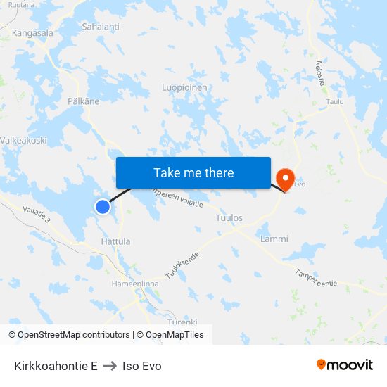Kirkkoahontie E to Iso Evo map