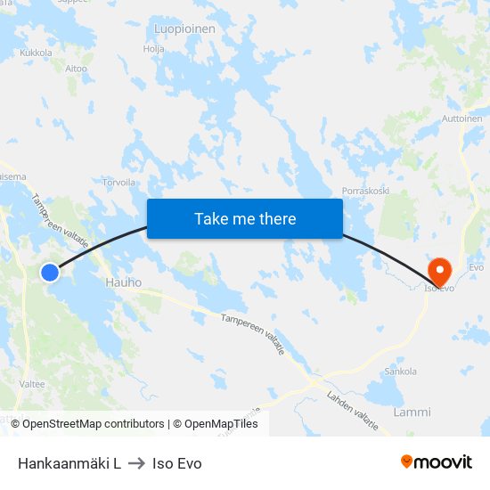 Hankaanmäki L to Iso Evo map