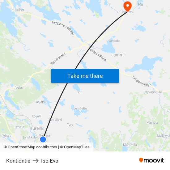 Kontiontie to Iso Evo map