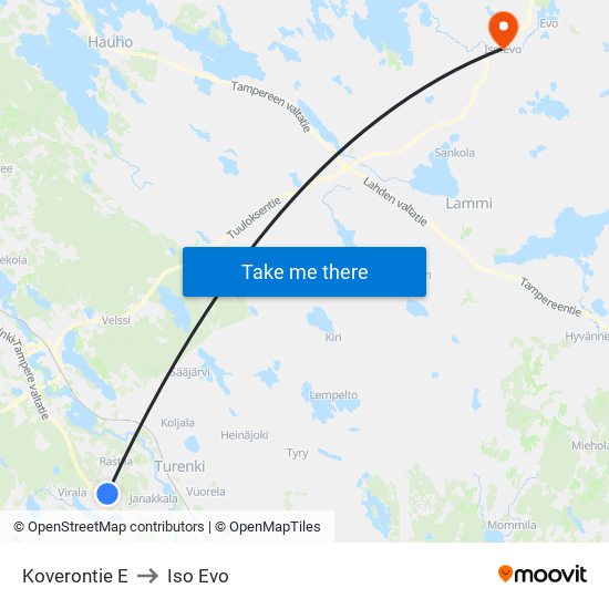 Koverontie E to Iso Evo map