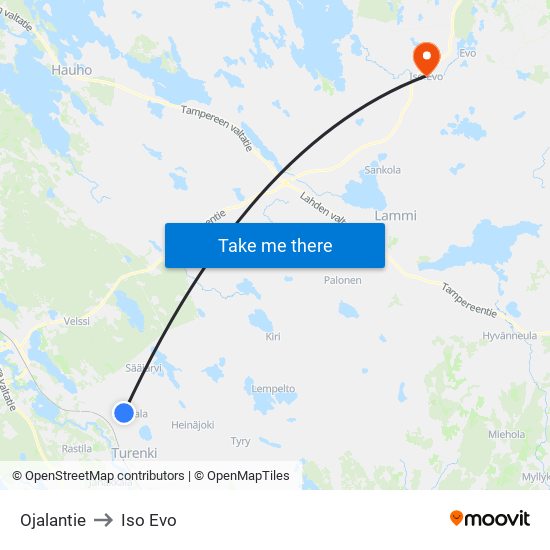 Ojalantie to Iso Evo map