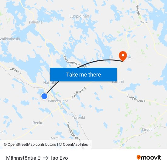 Männistöntie E to Iso Evo map