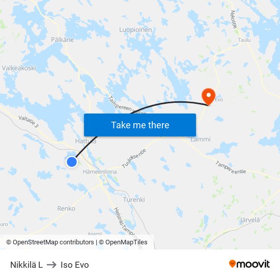 Nikkilä L to Iso Evo map