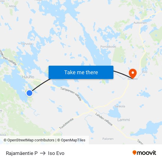 Rajamäentie P to Iso Evo map