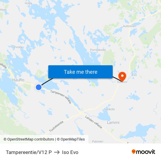 Tampereentie/V12 P to Iso Evo map