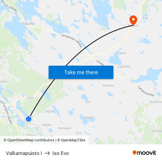 Valkamapuisto I to Iso Evo map