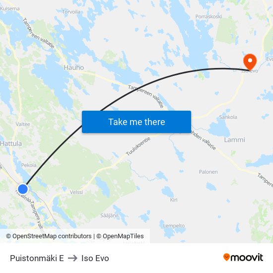 Puistonmäki E to Iso Evo map