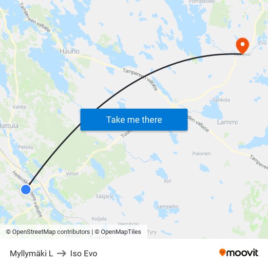 Myllymäki L to Iso Evo map