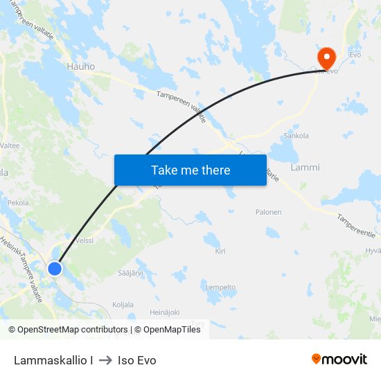 Lammaskallio I to Iso Evo map