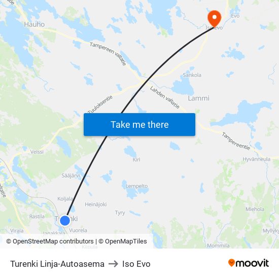 Turenki Linja-Autoasema to Iso Evo map