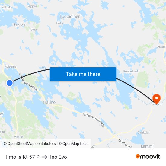 Ilmoila Kt 57 P to Iso Evo map