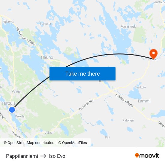 Pappilanniemi to Iso Evo map