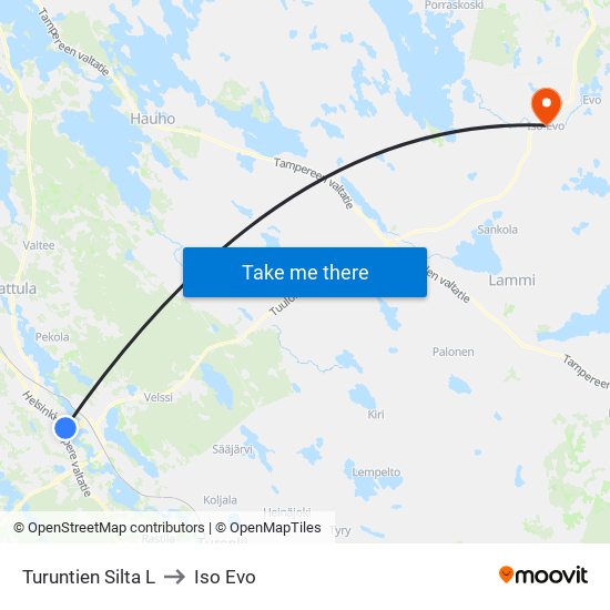 Turuntien Silta L to Iso Evo map