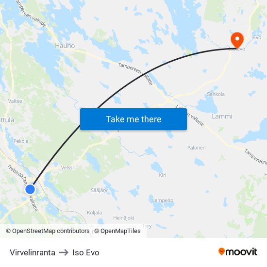 Virvelinranta to Iso Evo map
