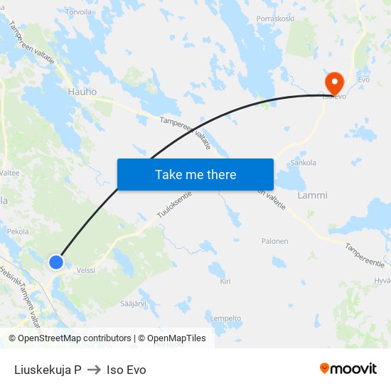 Liuskekuja P to Iso Evo map