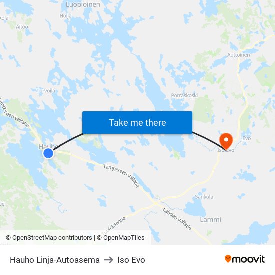 Hauho Linja-Autoasema to Iso Evo map